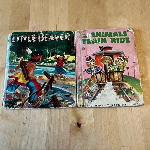 Other - 2 Vintage Whitman Tell-a-Tale Books The Animals Train Ride LITTLE BEAVER 1953/54